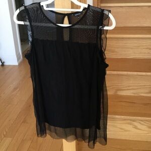 RW&CO. Black Sheer Polka Dot Overlay Sleeveless Blouse